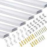 Nineaccy LED Aluminum Profile, 6 Pack U Shape LED Aluminum Channel 1M/3.3ft, LED Trunking with Milky White Cover, End Cover and Mounting Clip for LED Strip Light Installations Diffuser