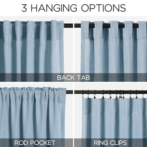 Image of Linen Blue Curtains 120 inch Extra Long for Living Room Back Tab Light Filtering Semi Sheer Drapes Modern Farmhouse Coastal Decor Cotton Textured Curtain for Floor to Ceiling High Window 52x120