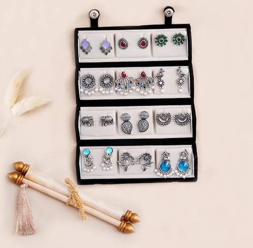 Image of FUBS Oxidized Designer Stud Earrings Set of 12 with Folding Jewelry Box