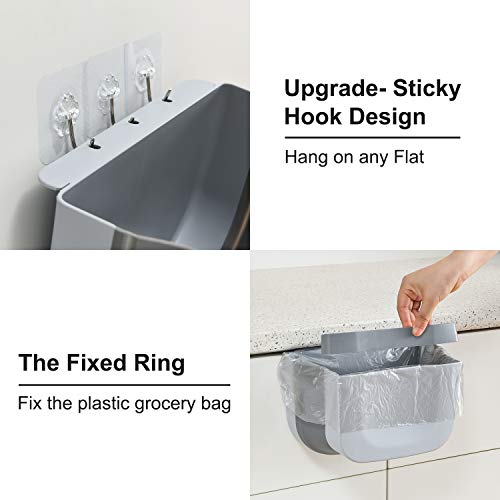 Subekyu 1.2 Gal/4.5L Hanging Folding Mini Trash Can For Kitchen Cabinet Door, Small Collapsible Garbage Bin Under Sink, Wall Mounted Folding Waste Bin, Plastic, Gray #TOP5