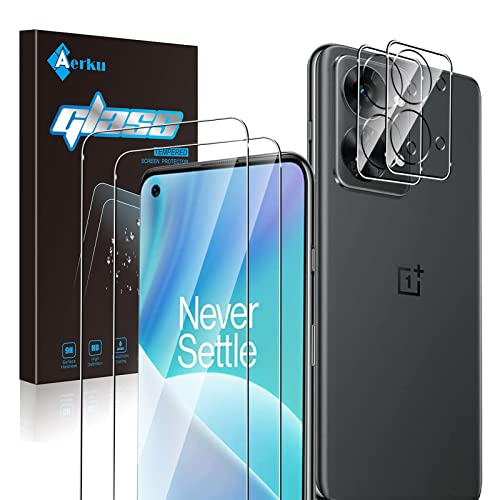 Aerku Pellicola Vetro Temperato per Oneplus Nord 2T 5G + Pellicola Fotocamera, [2+2 Pezzi] 9H HD Anti Graffi Trasparente Fotocamera Protezione Schermo Protettiva