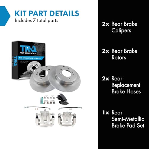 Image of TRQ Rear Brake Pad and Rotor Set Semi Metallic Rotors Calipers Hoses | For 2012-2017 Hyundai Azera 2011-2015 Kia Optima