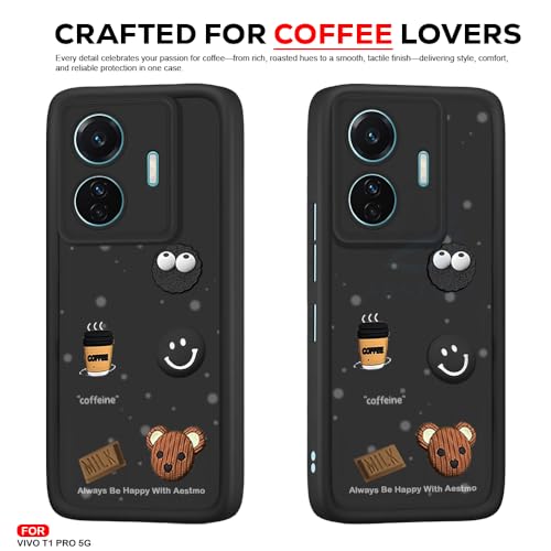 Image of AESTMO Back Case Cover for Vivo T1 Pro 5G / iQOO Z6 Pro 5G | Cute Fun Cartoon 3D Ball | Coffee Silicone Case | Full Body Protection | Camera Protection Back Cover (Black)