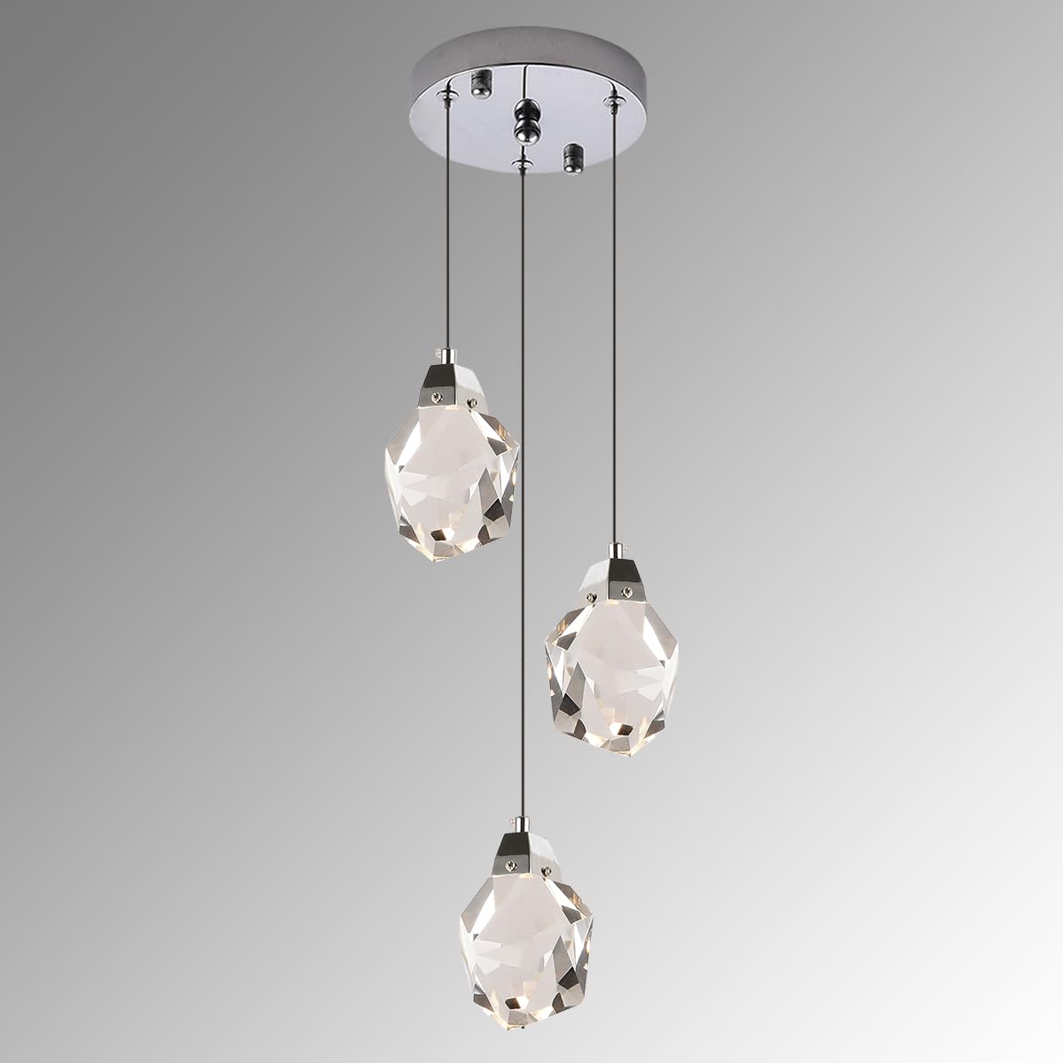 Photo 1 of Yaskina 3 Lights Pendant Light Fixture, Cluster Crystal Pendant Lighting Chrome, Modern Dimmable Triple Pendant Chandelier for Kitchen Island, Dining Room