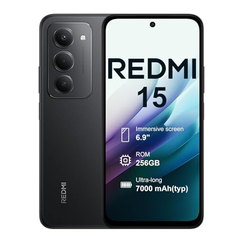 XIAOMI Redmi 15 4G 8+256GB Smartphone – 7000mAh Battery | 6.9" FHD+ 120Hz Screen | Snapdragon 685 | 50MP Dual Camera | 33W Fast Charging | Quad-Curve Design (Black)(No power adapter included)