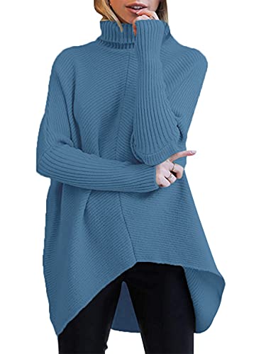Image of ANRABESS Women's Loose Oversize Turtleneck Wool Long Pullover Sweater Dress A87-niuzailan-M Denim Blue