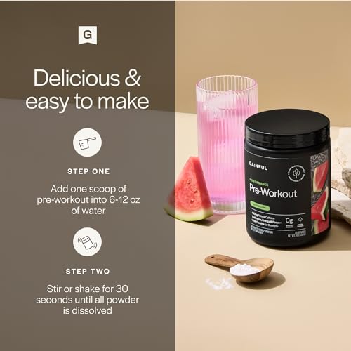 Image of Gainful High Intensity Pre Workout Powder with 200mg Caffeine, 5g Creatine, Watermelon Flavor, Supports Energy, Strength, Endurance, & Recovery with BCAAs, Beta Alanine, L-Citrulline, 20 Servings