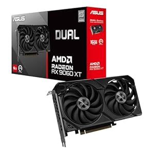 ASUS Tarjeta gráfica Dual Radeon™ RX 9060 XT 16GB GDDR6 (PCIe 5.0, HDMI 2.1b, DisplayPort 2.1a, diseño de 2.5 ranuras, diseño de ventilador de tecnología axial, tecnología 0dB y más)