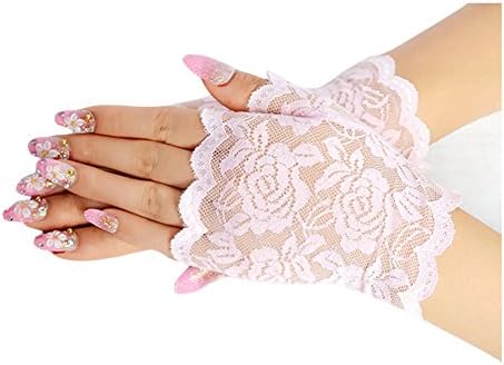 Women Bridal Short Lace Half Finger Party Dress Gloves White #4