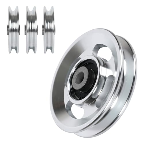 Lot de 4 poulies de câble en alliage d'aluminium de 90 mm - Roulement universel - Poulie de câble métallique pour salle de gym - Pièce de rechange - Porte de garage