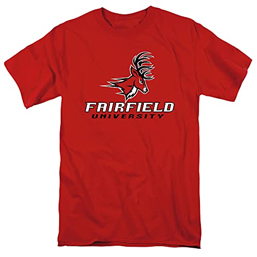 Fairfield University Official Stacked Short Sleeve Mens Cotton T-Shirt,Red, Large