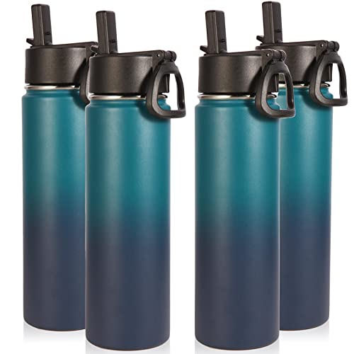 Image of Volhoply Insulated Water Bottles with Straw Bulk 4 Pack, 22 oz Stainless Steel Sports Bottle with Handle,Double Wall Water Cups with Wide Mouth,Reusable Cold Water Cup for School(Dark Night,4 Set)