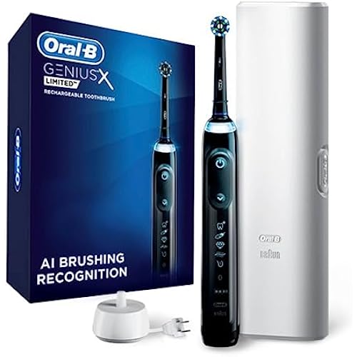 Oral-B Genius X Limited Rechargeable Electric Toothbrush with 1 Replacement Brush Head, Travel Case, Midnight Black