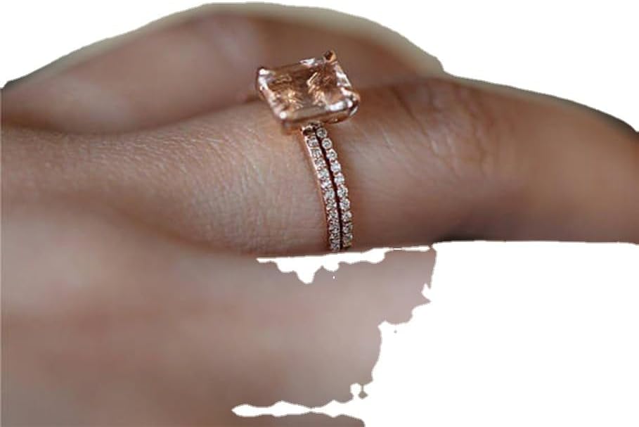 2PCS Sparkling Women Fashion 18K Rose Gold Filled Morganite Ring Engagement Bridal Women Jewelry Rings Size 6-10 Size 7 - Image 5