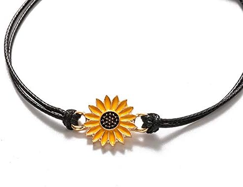 Miniatura 7 de Pulseras de girasol de moda para hombres y mujeres, hechas a mano, trenzadas con cuerda negra, dije de amistad, tarjeta de deseos, surf, joyería de