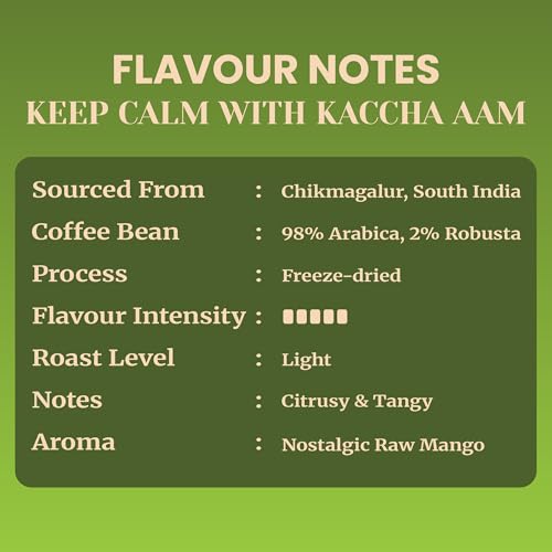 Image of Impulse Coffees Keep Calm With Kaccha Aam Instant Coffee Powder | Raw Mango Flavour, Arabica, Citrusy & Tangy Taste, Hot & Cold Coffee | 50g