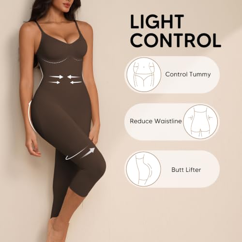 Image of Tummy Control Bodysuits Full Body Suit Shapewear One Piece Capri Jumpsuits for Women
