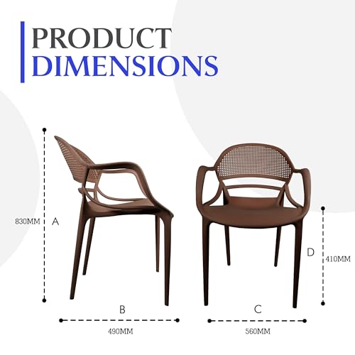 Image of DIYA Sunset Plastic Chair for Home & Dining | Comfortable Arm Chair | Living Room, Balcony & Outdoor Use | Strong PP Build, 1-Year Warranty - Set of 2 (Brown)