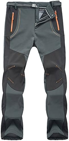 TBMPOY Men's Snow Ski Waterproof Fleece Lined Pants Outdoor Hiking Mountain Softshell with Belt 02 Thick Grey L