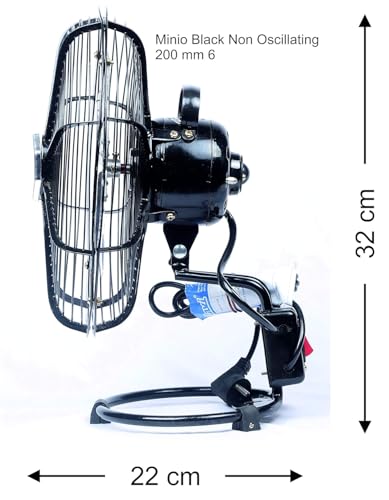 Image of Ravi Minio Hi-Speed Electric Fan for Personal Use | Superior Air Delivery with 2600 RPM | Wide 200mm Sweep | Corded, Portable & Compact Design | Made in India | Glossy Black