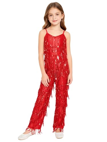 Robe danse salsa à franges pailletées pour filles inhzoy
