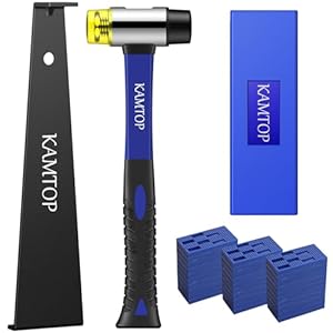 Kamtop Laminate Wood Flooring Installation Tools – 63 Pcs Laminate Flooring Repair Kit with 60 Floor Spacers, Floor Fitting Tool Double Faced Mallet, Rubber Tapping Block, Heavy Duty Pull Bar