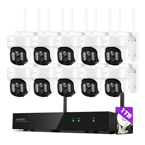 [Auto-Track & 10X Zoom] XMARTO 10CH WiFi 6 HD PTZ Security Camera System Wireless Outdoor/Indoor