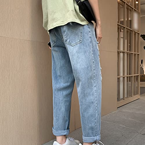 Maiyifu-GJ Ripped Distressed Jeans for Men Slim Fit Straight Leg Crop Denim Pants Destroyed Regular Fit Casual Jean Trousers3