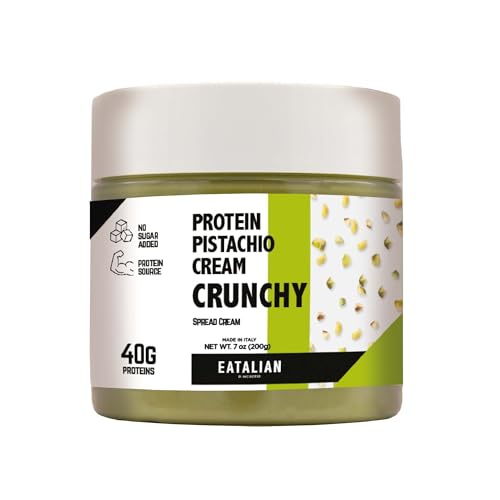 Image of EATALIAN by AMZ BETTER Spreadable Crunchy Pistachio Protein Cream 7 oz /200 gr, Pistachio Cream with Grains, Protein Paste, Sweet Taste, Ideal on Bread and Excellent for Dubai Chocolate, Made in Italy