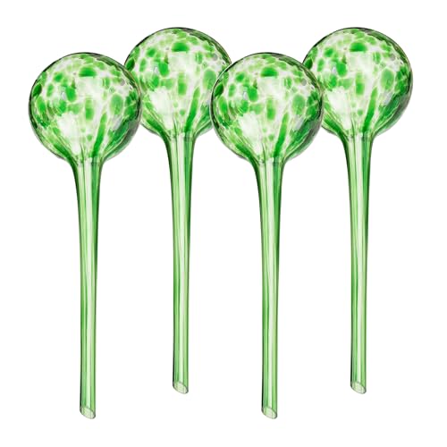 Relaxdays Bewässerungskugeln Glas, 4er Set, H x D: 30 x 9 cm, Gießkugeln für Pflanzen, Bewässerungshelfer Urlaub, grün