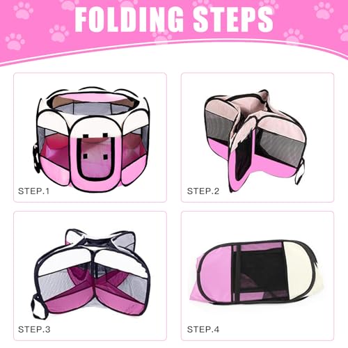 Welpenauslauf Faltbare Hundebox für Zuhause Welpenlaufstall Tragbarer Haustier Hundezaun, Wasserdichtes Oxford-Tuch Laufstall Hund, Katzenkäfig Hundekäfig für Katzen Hunde Kaninchen (Rosa/Beige, S, 8)