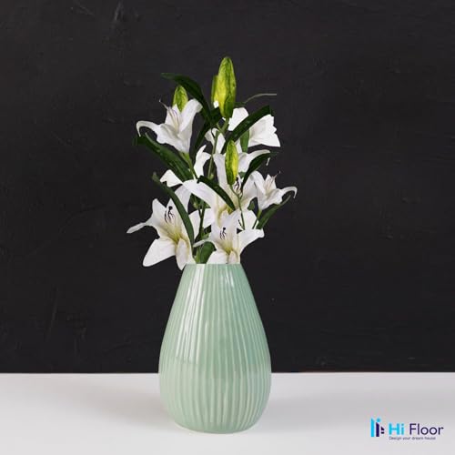 Image of Enhance Your Space with Artificial Leaf Decor Foliage for Stunning Interiors Decorative Items for Home;Office; Room; Living Room; Table; (Without Vase) (Pack of 1, White Lily)