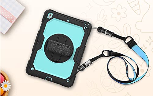 Seymac Stock Ipad 9Th/8Th/7Th Generation Case, [Full-Body] [Drop-Proof] Case With [Screen Protector] [360 Rotate Stand] Hand Strap [Pen Holder] For Ipad 9Th/8Th/7Th Gen 2021/2020/2019 (Skyblue+Black) #TOP6