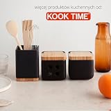 KOOK TIME Czarna ceramiczna cukiernica z bambusową pokrywką i łyżką ze stali nierdzewnej, idealna jako cukiernik, piwnica solna lub słoik na przyprawy, 10 x 10 x 9 cm