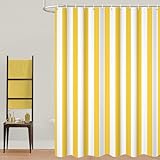 GCIREC Duschvorhang, 120x200cm, Gelb & Weiß Moderner Minimalismus Vertikale Streifen Wasserdichter Stoff Maschinenwaschbarer Badezimmervorhang mit Haken