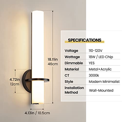 Aijiasi Black Sconces Wall Lighting, Dimmable Modern Wall Sconces Set Of Two 18W 3000K Led Bathroom Vanity Light Fixtures Acrylic Shade Indoor Wall Lights For Bedroom, Living Room, Hallway, Stairway #TOP4