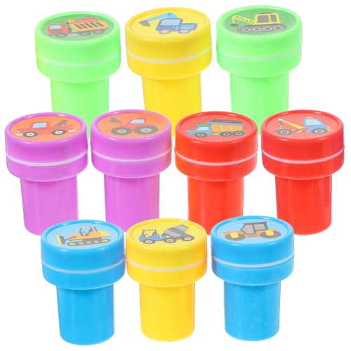 Kisangel Lot de 10 Tampons Camions de Chantier Garçon et Filles Multicolores, Tampons en Plastique pour Motricité Fine, Jeu Éducatif Créatif, Présent...