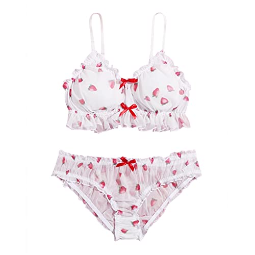 Plus Size Women Sexy Lingerie Set, 2 Piece Teen Girls Strawberry Print Lace Bra and Breathable Panty Plus Size Women Sexy Lingerie Set, 2 Piece Teen Girls Strawberry Print Lace Bra and Breathable Panty
