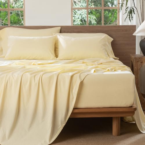 Image of MooMee Sheet Set 100% Washed Cotton Linen-Like Extra Deep Pocket King | Relaxed Linen-like Texture. Soft, Breathable & Lightweight Comfort. 15-19 inch Extra Deep Pocket with All-around Elastic