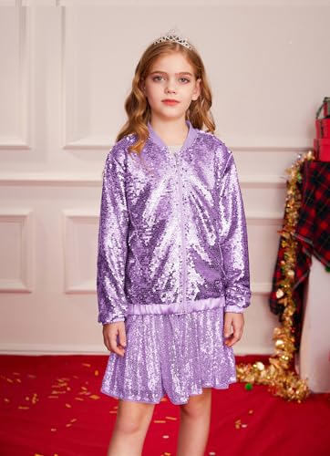Image of GRACE KARIN Girls Sequin Jacket Kids Bomber Zip Outwear Sparkle Fall Top Cardigan Dress Coat Size 5-14