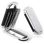 OSDUE Folding Hair Brush With Mirror, Mini Travel Portable Pocket Size Comb With Soft Nylon Bristles, Collapsible Anti-static Compact Styling Tool for Gym, Swimming
