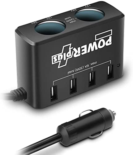Rocketek 4 USB 3 Socket Car Cigarette Lighter Adapter Combine Dual 12V/24V DC Outlet Car Splitter and Dual USB QC3.0 Car Charger Adapter, The Car Socket and Car USB Support up to 90W / 4 Devices