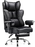 GTPLAYER Big and Tall Office Chair 400LBS Wide Ergonomic Gaming Chair with Deluxe Embossing Designed Leather with Foot Rest,150°Reclining Adjustable Soft Armrests Pocket Spring Back Support and Pillow