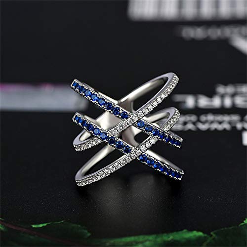 925 Sterling Silver Natural Sapphire Ring Criss Cross Ring Cubic Zirconia Promise Rings Cz Shiny Multi Row Full Diamond Ring Eternity Engagement Wedding Band Ring For Women (Us Code 10) #TOP1