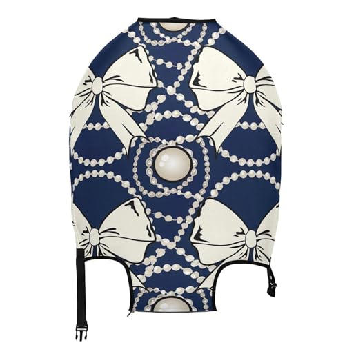 Joisal White Bows Pearls Navy Blue Luggage Cover for Suitcase Protector Trip Elastic Travel Accessories for Women Prints, L, Fits 26-28 Inch Case2