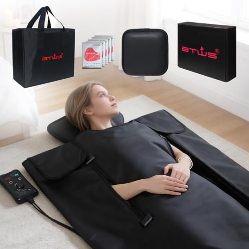 BTWS Far Infrared Sauna Blanket – Lightweight Portable Sauna with Adjustable Temperature Control (96-176°F), Hook and Loop Design, Low EMF Safe for Full Body Relaxation & Comfort with Support Pillow