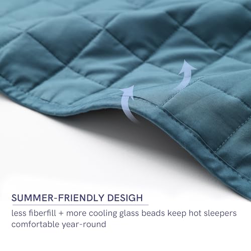 YnM Exclusive Weighted Blanket, Soothing Cotton, Smallest Compartments, Bed Blanket for One Person of 140lbs, Ideal for Twin/Full Bed (48x72 Inches, 15 Pounds, Peacock/Grey Reversible)