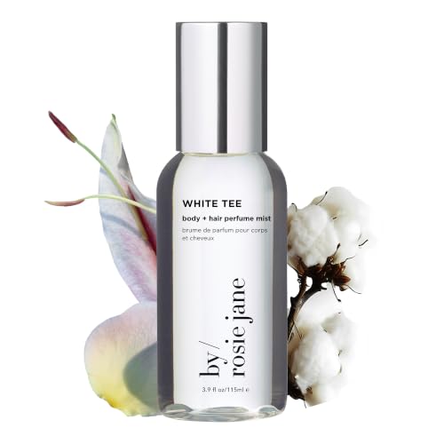 By Rosie Jane Body &amp; Hair Perfume Mist (White Tee) - Clean Hair &amp; Body Mist for Women - With Notes of Cotton Blossom, Lily Water &amp; Soft Rose (115ml)
