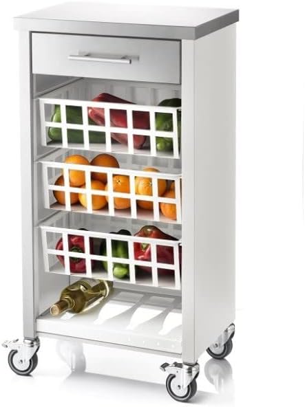 DON HIERRO - Rolling Kitchen cart with Stainless Steel top, Moher - White