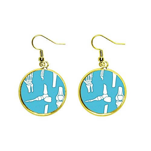 Pendientes Hueso Humano Azul Cartoon Ear Dangle Golden Drop Earring Mujer